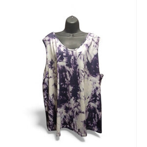 Women's Plus 5XL Tie Dye V-Neck Sleeveless Tunic Top Purple White (JC255)